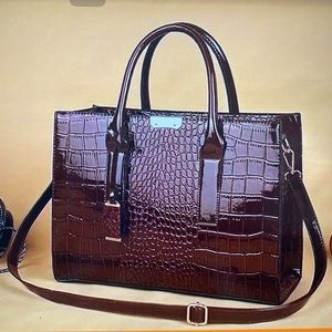 Coffee colour Crocodile pattern Tote Bag